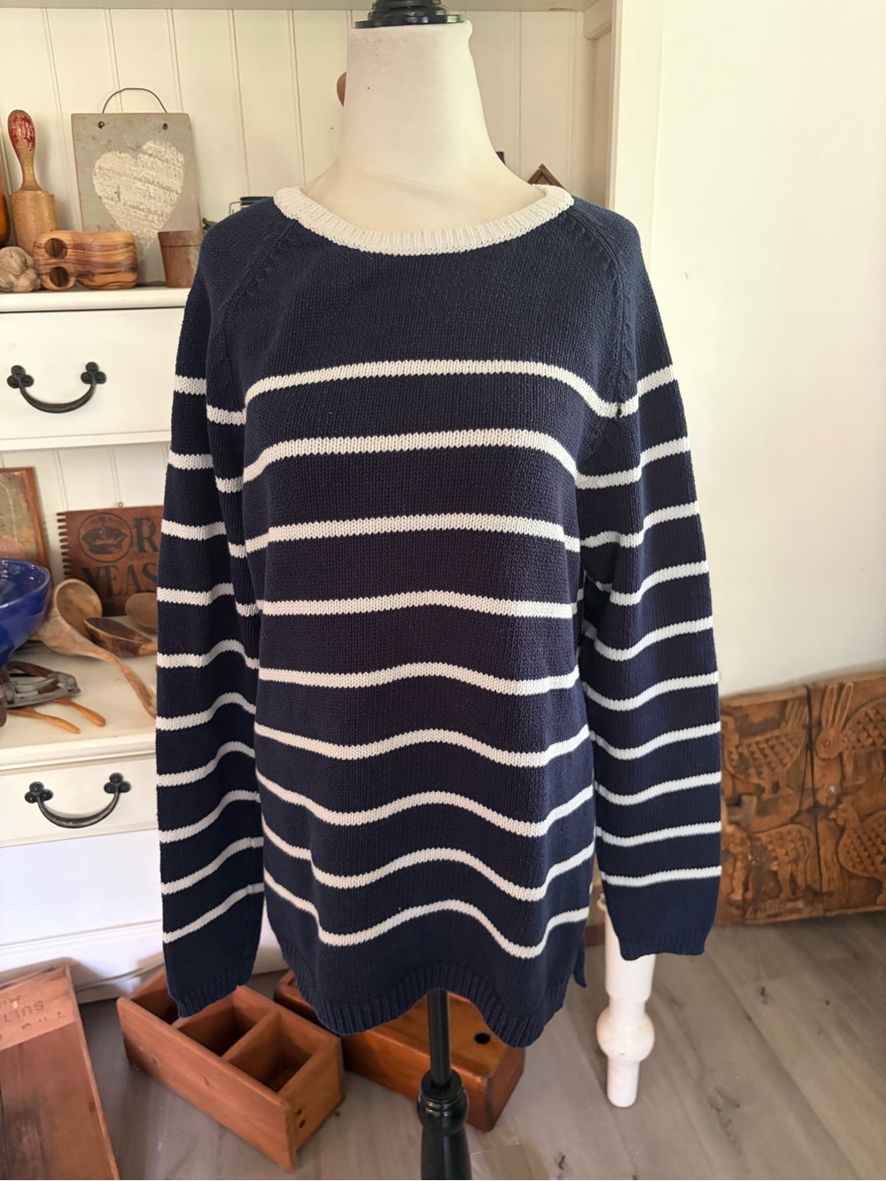Lafayette Collection Navy and White Striped Crewneck Sweater - Women